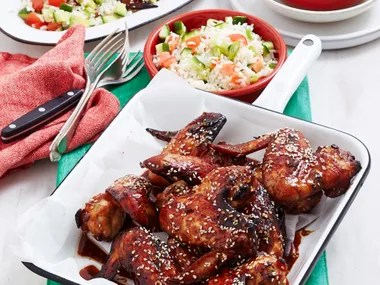 Teriyaki chicken wings with rice salad