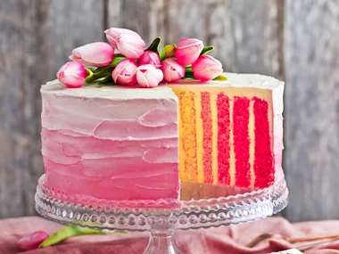 Rose pink vertical stripe cake