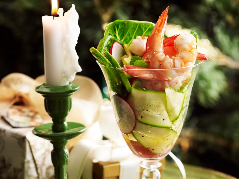 Prawn cocktail with zucchini and mint salad