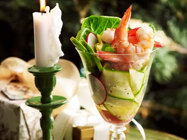 Prawn cocktail with zucchini and mint salad
