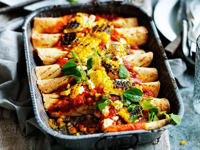 Zucchini, black bean and corn enchiladas