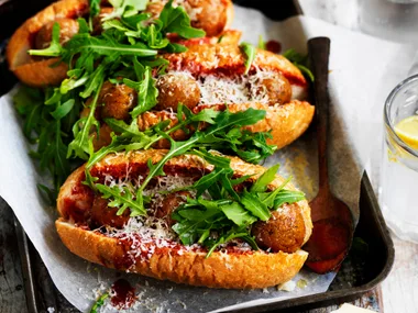 Eggplant parmigiana “meatball” subs