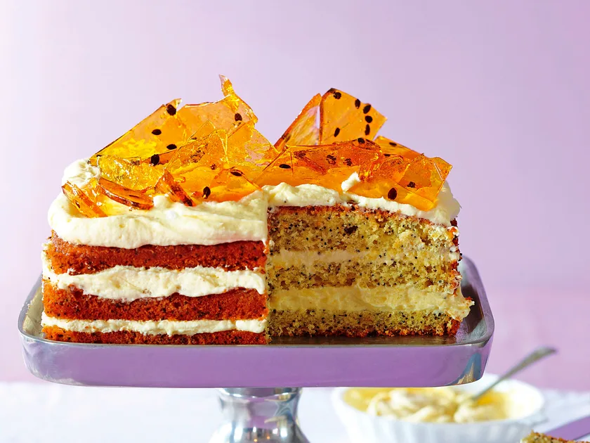 Orange passionfruit toffee cake
