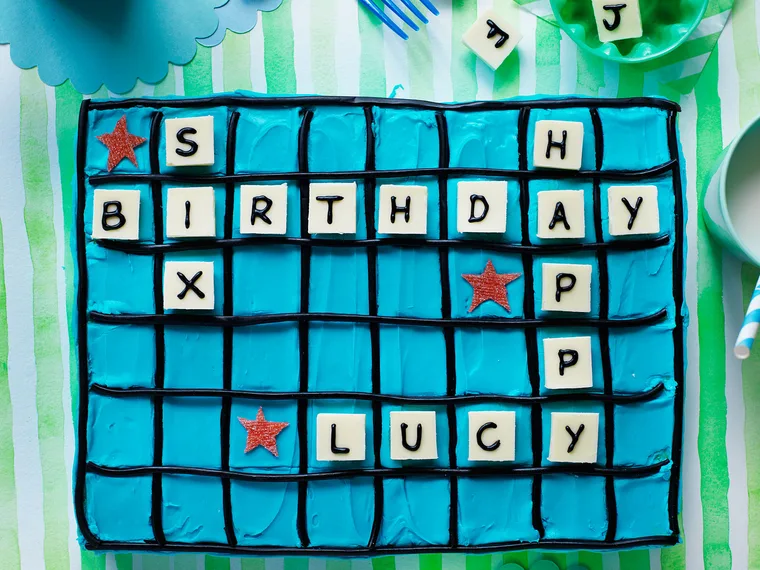 Scrabble birthday cake
