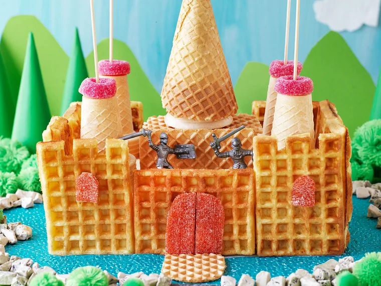 Waffle castle cake