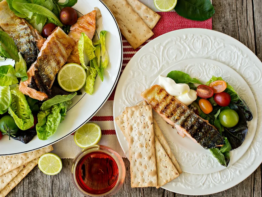 BBQ grilled fish salad
