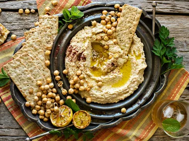 Lemony hummus with roasted chickpeas & local olive oil