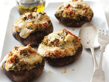 Quinoa, mozzarella and roasted pepper stuffed mushrooms