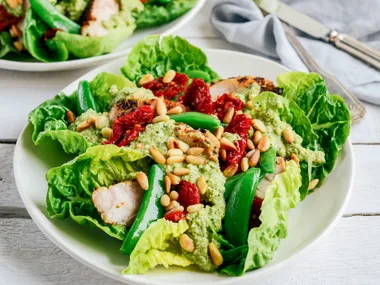 Chicken salad with sugar snap pesto