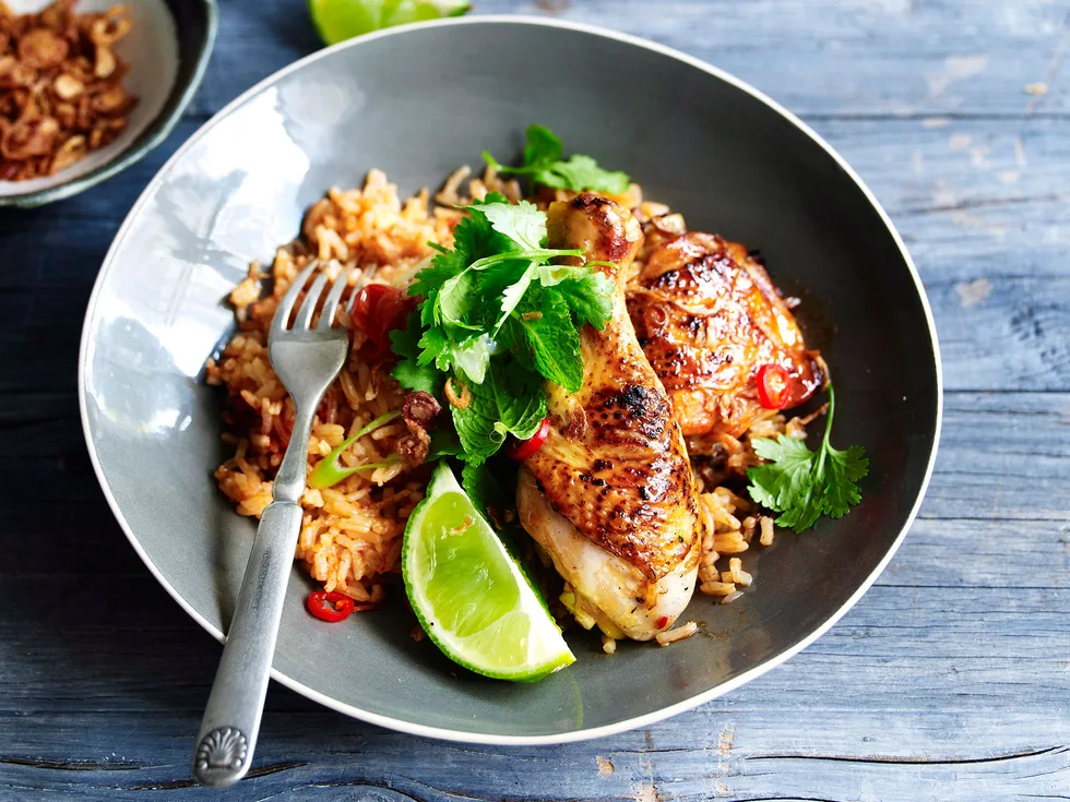 Grilled lemongrass chicken with tomato rice