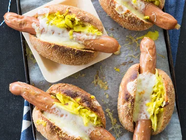 Hot dogs with sauerkraut and gruyère recipe