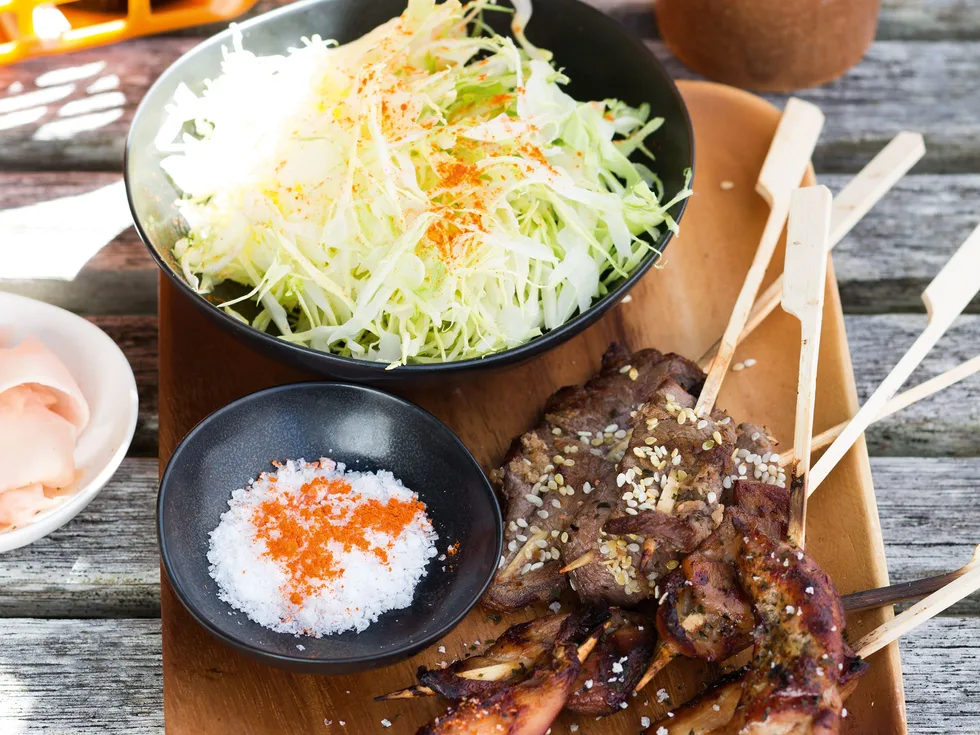 Gingered beef and teryaki chicken skewers recipe