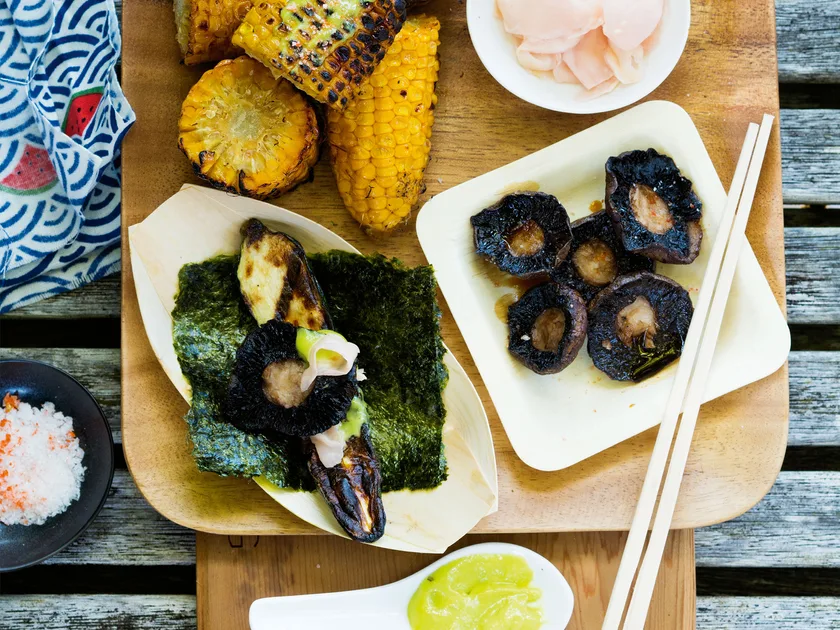 Grilled vegetables with wasabi mayo
