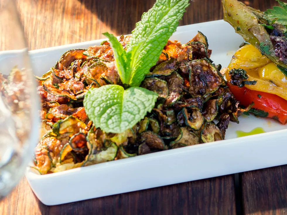 Courgette wafers with balsamic, garlic & mint recipe