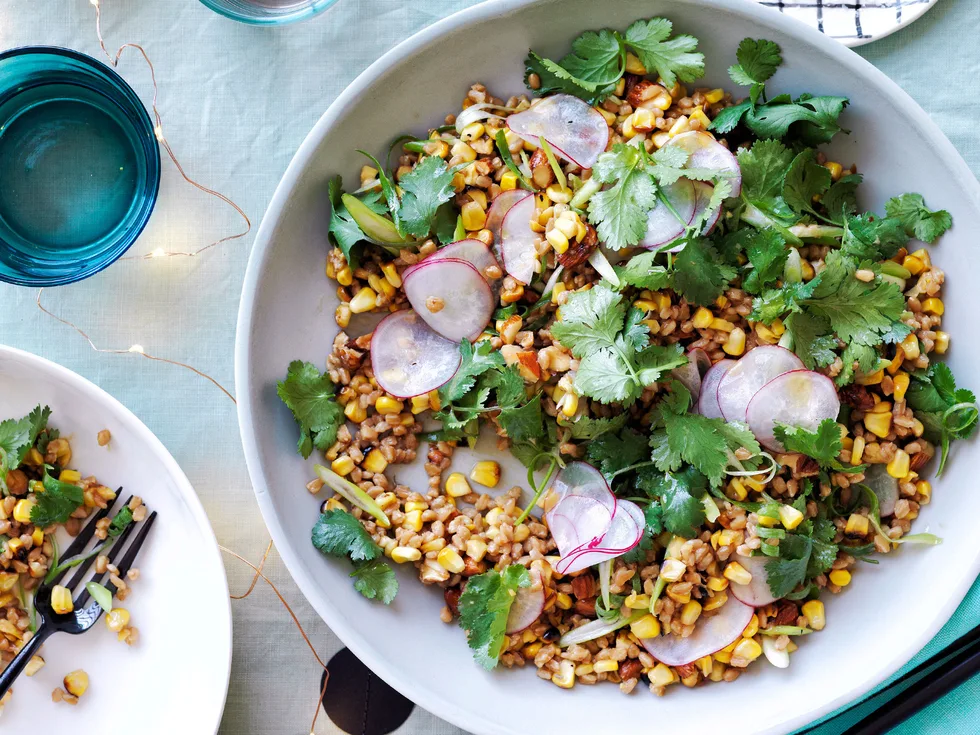 Toasted corn & spelt with miso dressing recipe