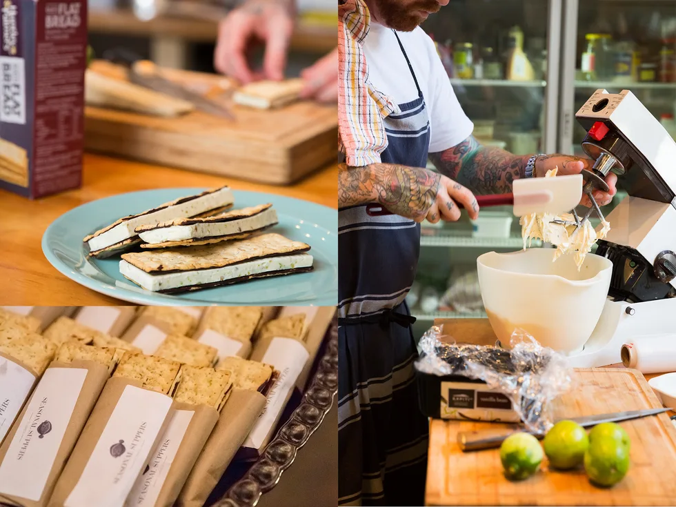 Jalapeño and lime ice cream sandwich with chocolate flatbreads