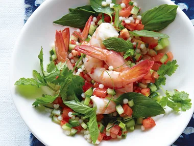 Prawn salad with pearl couscous