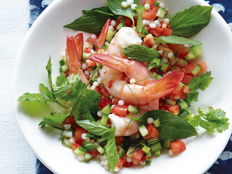 Prawn salad with pearl couscous