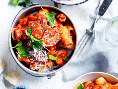 Rigatoni with arrabbiata and  chorizo sauce