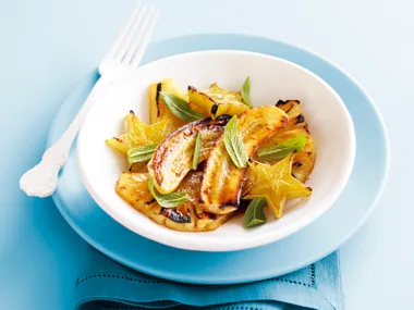 Grilled tropical fruit with orange glaze