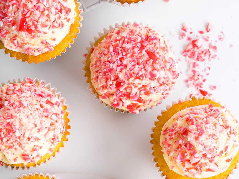 Crushed candy cane cupcakes