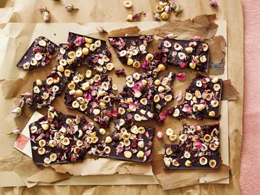 Sugar-free chocolate cherry hazelnut bark