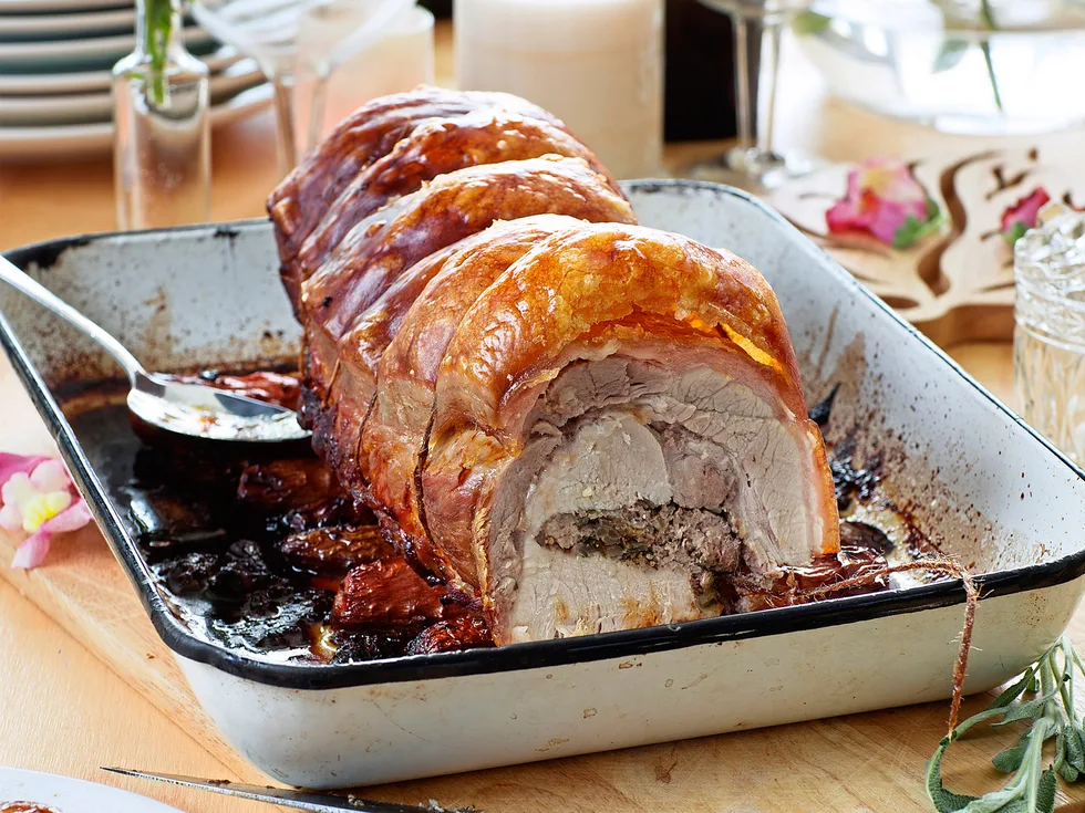 Stuffed pork loin with crackling