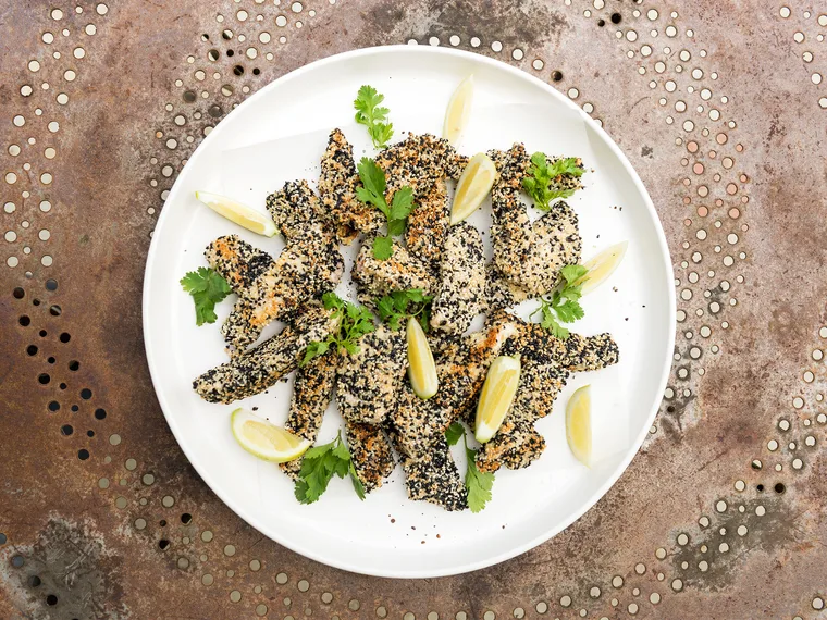 Sesame-crusted fish fingers