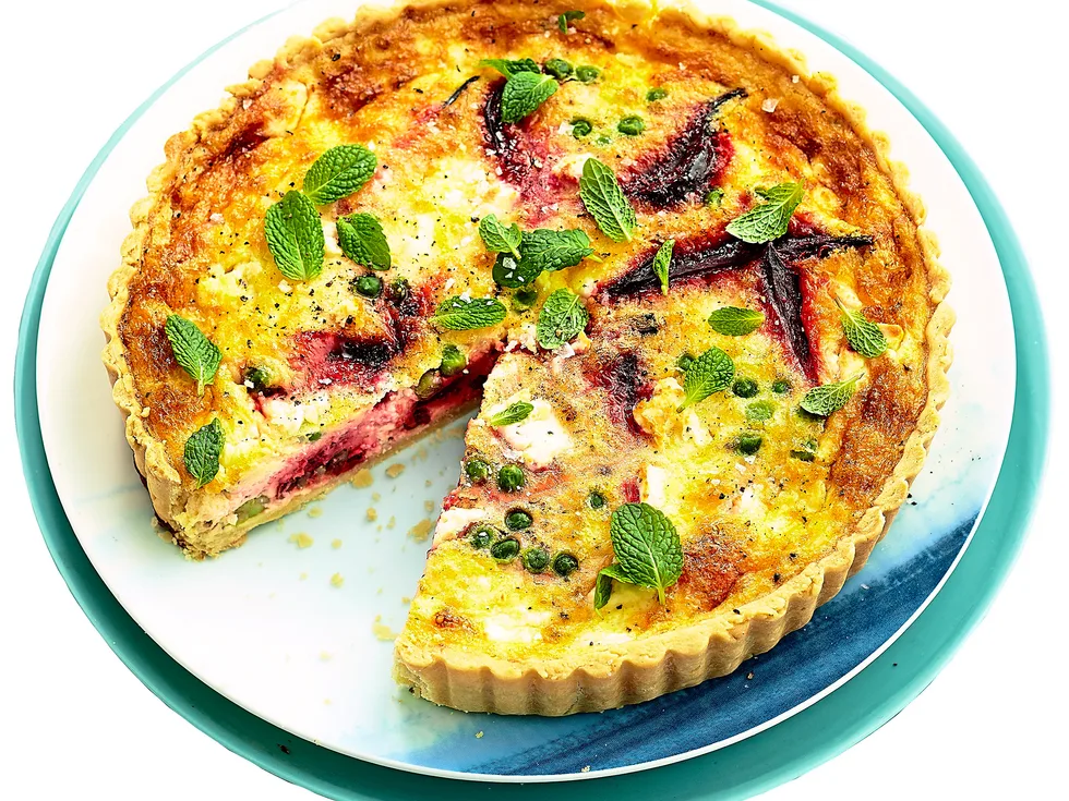 Beetroot, pea & feta quiche