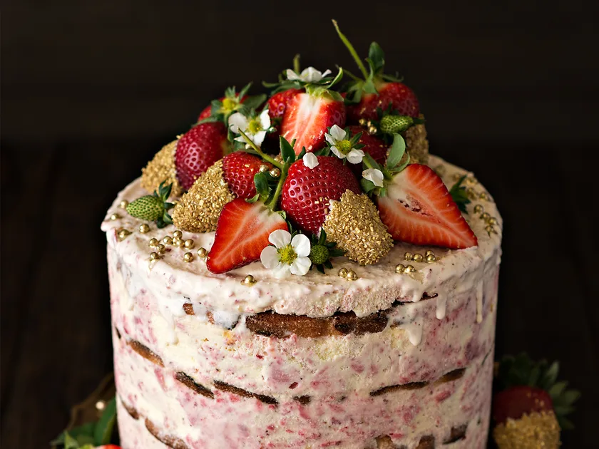 Fresh strawberry ice cream gateau