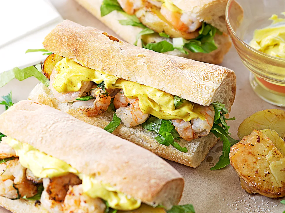 Curried prawn baguette