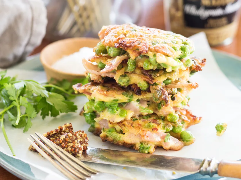 Ham, pea & parsley fritters