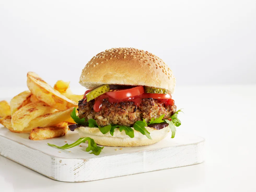 Burger and chips, courtesy of Getty
