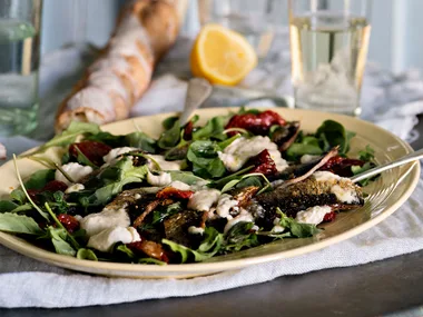 Grilled sardines with oven-dried tomatoes