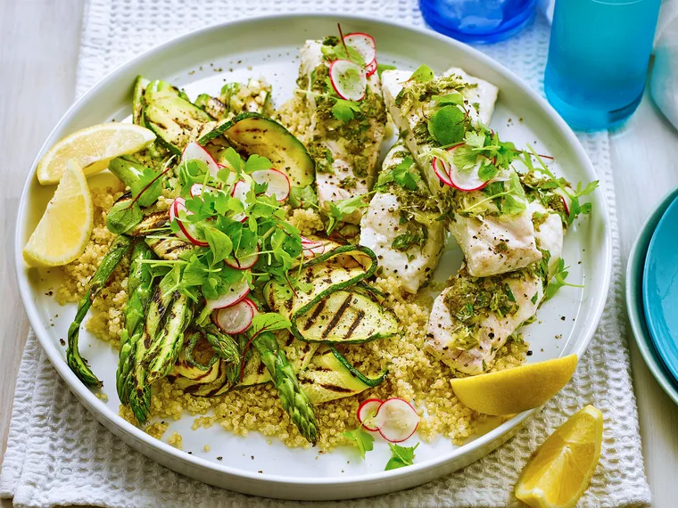 Lemon & herb fish with quinoa salad
