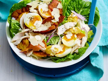 Chicken caesar salad with garlic bread