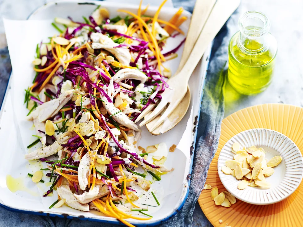 Blue cheese, apple and rotisserie chicken slaw