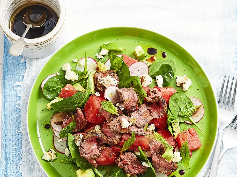 Watermelon, radish & balsamic beef