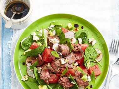 Watermelon, radish & balsamic beef