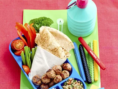 Tasty meatballs with finger-food salad