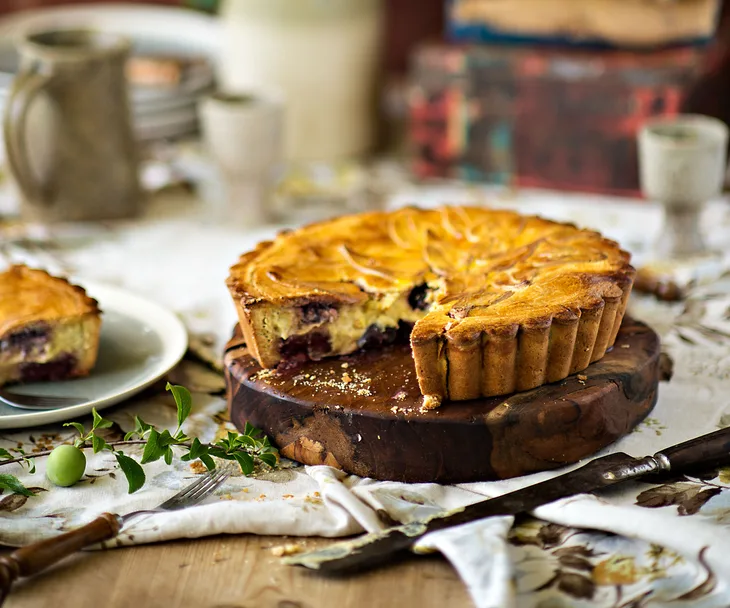 Plum & cherry g&acirc;teau basque