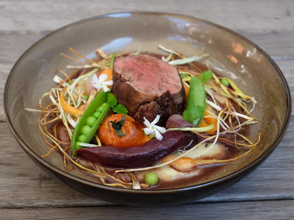 Roasted autumn vegetables with cacao beef