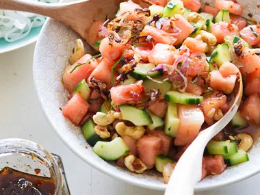 Watermelon and cashew salad with chilli caramel