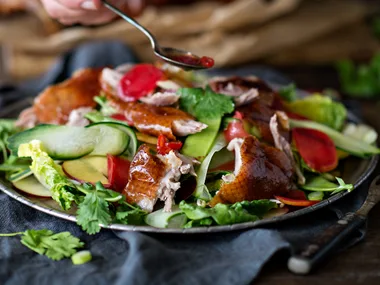 Barbecued duck salad with stone fruit & plum sauce