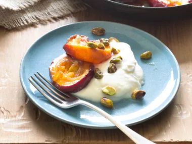 Roasted nectarines with vanilla syllabub