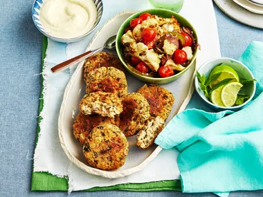 Salmon patties with roasted cauliflower