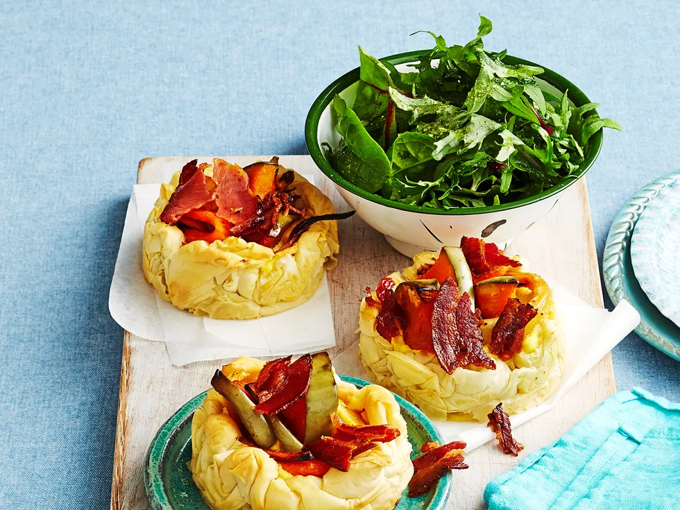 Pumpkin and root vegetable tarts