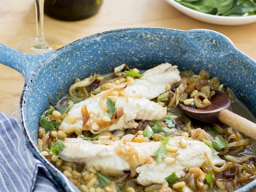 Venetian-style fish with onions & pine nuts