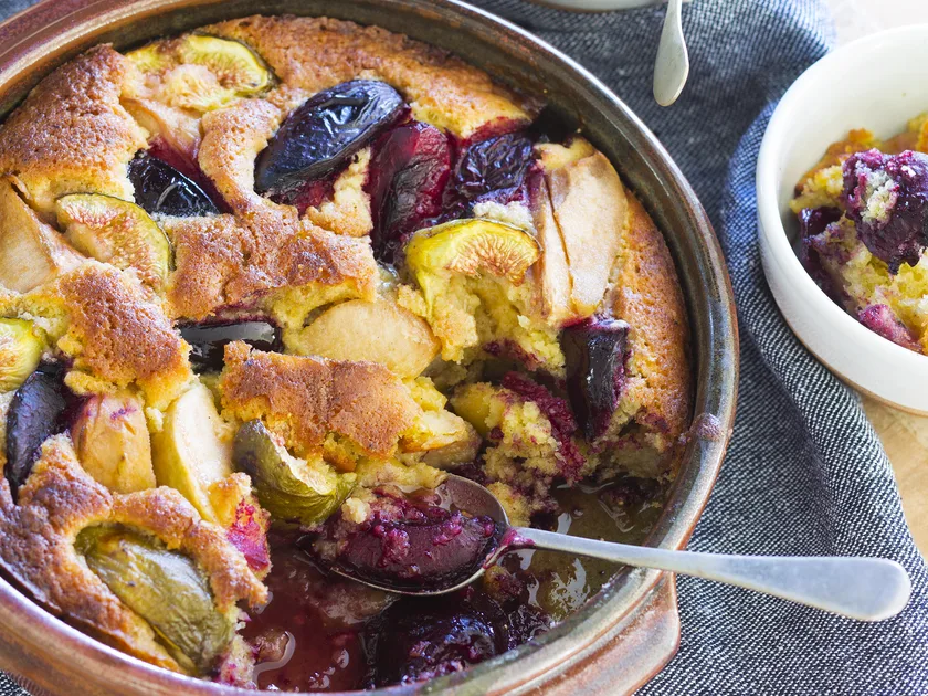 Autumn fruit sponge pudding