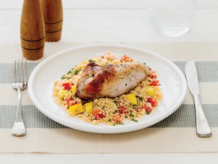 Roast chicken with kumara couscous